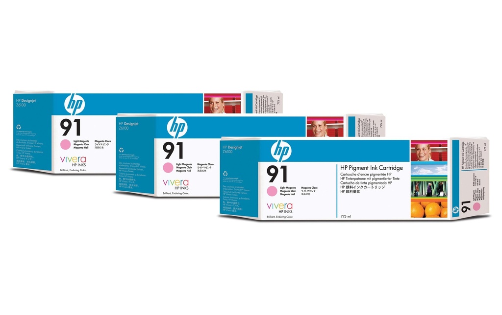 HP Encre Nr. 91 (C9487A) Magenta clair (paquet de 3)