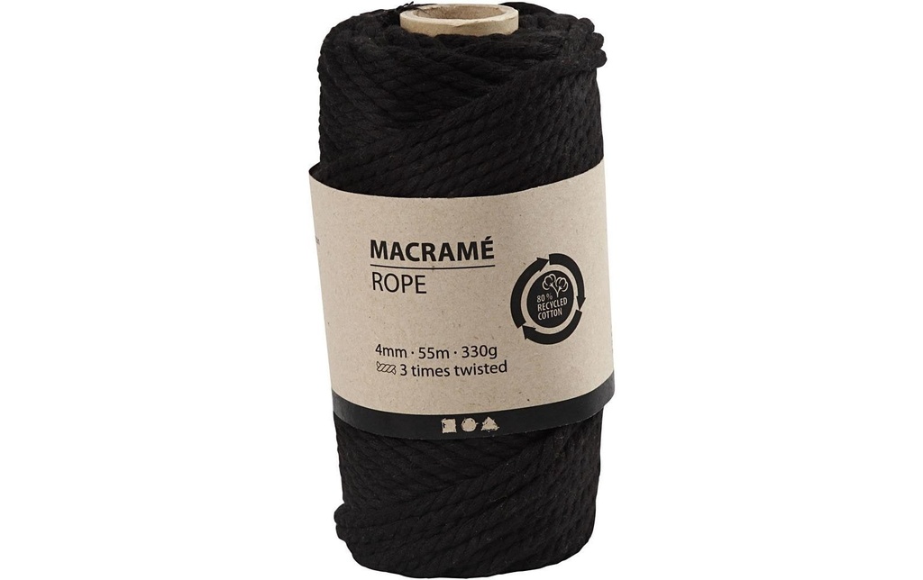 Creativ Company Fil de coton Makramee Rope 330 g, Noir
