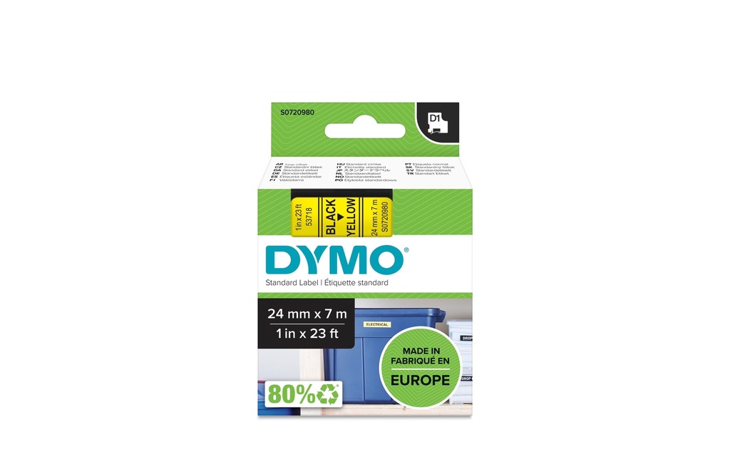 DYMO Ruban d’étiquettes D1 Noir auf Jaune