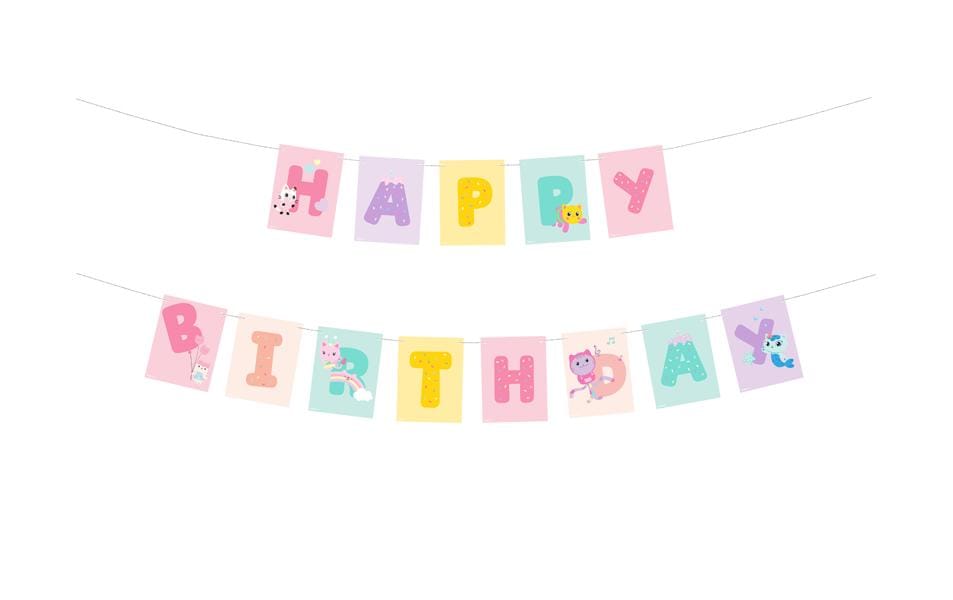 Partydeco Guirlande Gabby's Dollhouse Joyeux anniversaire, 1.8 m