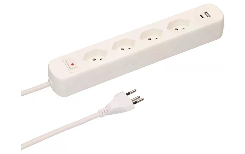 Max Hauri Bloc multiprises Basic-Line 4x T13, USB A+C, interrupteur, Ws