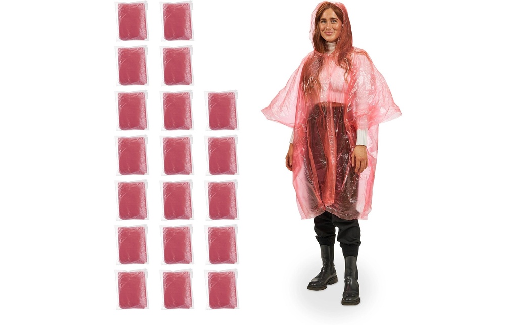 relaxdays Poncho de pluie 20 pièces, Rouge