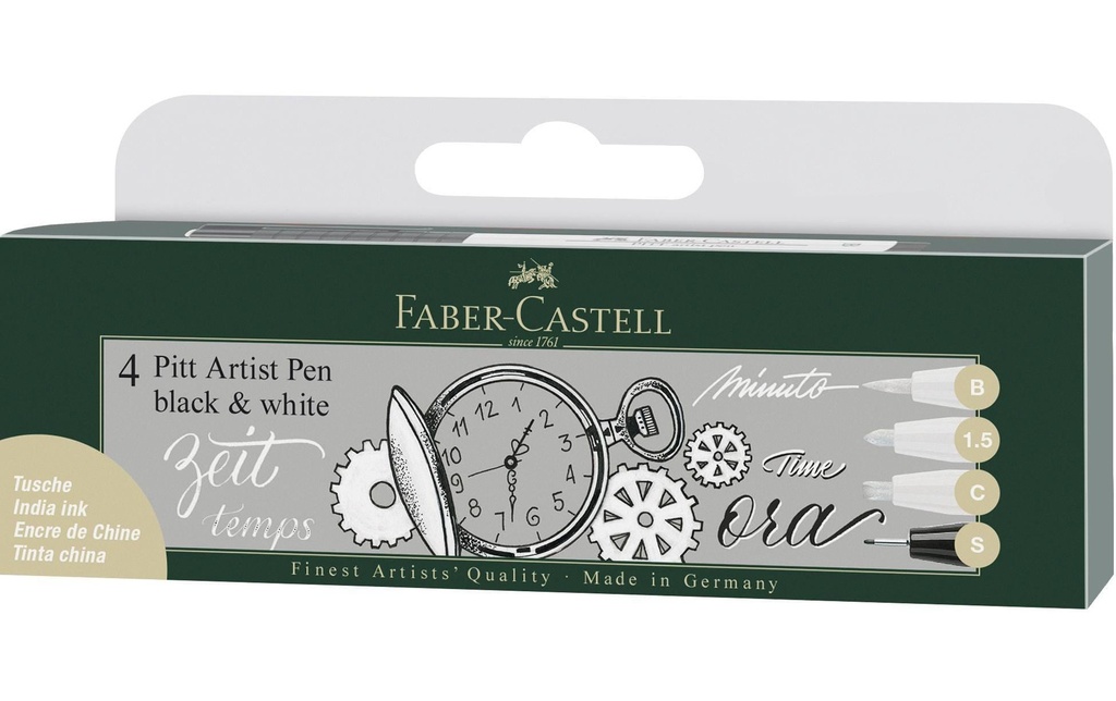 Faber-Castell Crayon à encre de Chine PITT Artist Pen noir et blanc 4 pièces