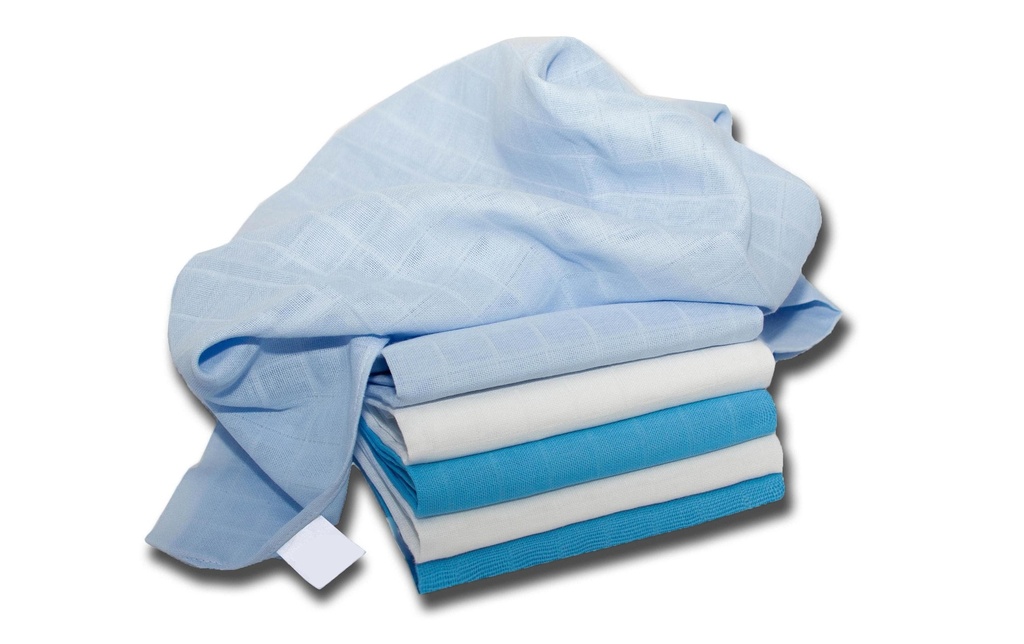 MAKIAN Serviette en gaze 6-er Set 70 x 70 cm uni bleu et blanc