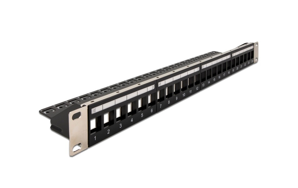 Delock Panneau de brassage Keystone 24 ports avec rail de décharge Rack 19