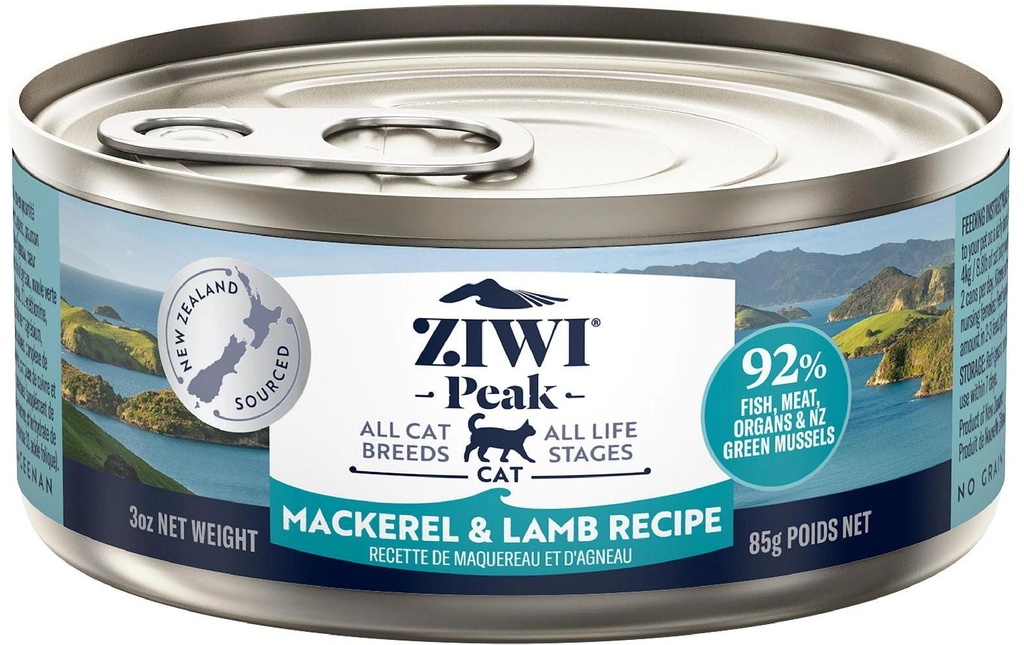 ZIWI Peak Alimentation humide Boîte de maquereau et d'agneau 85 g
