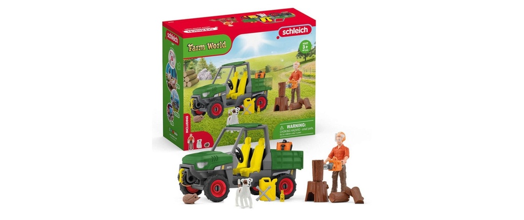 Schleich Ensemble de pions Farm World Sylviculteur avec véhicule