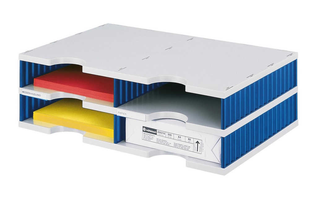 Styro Rangement pour documents styrodoc duo Standard, Bleu, 4 compartiments
