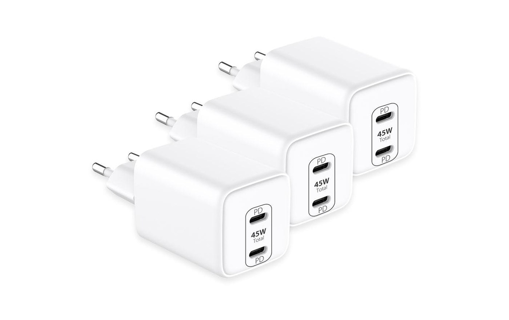 LMP Chargeur mural USB Double alimentation USB-C 45 W 3 pièces