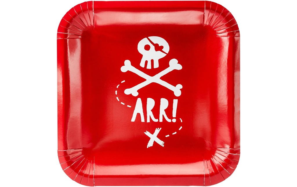 Partydeco Assiettes jetables Pirates 20 x 20 cm, 6 Pièce/s, Rouge