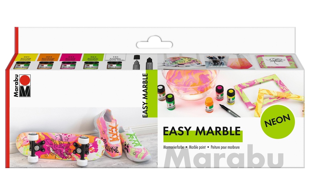Marabu Peinture marbrée Easy Marble 6 x 15 ml, néon