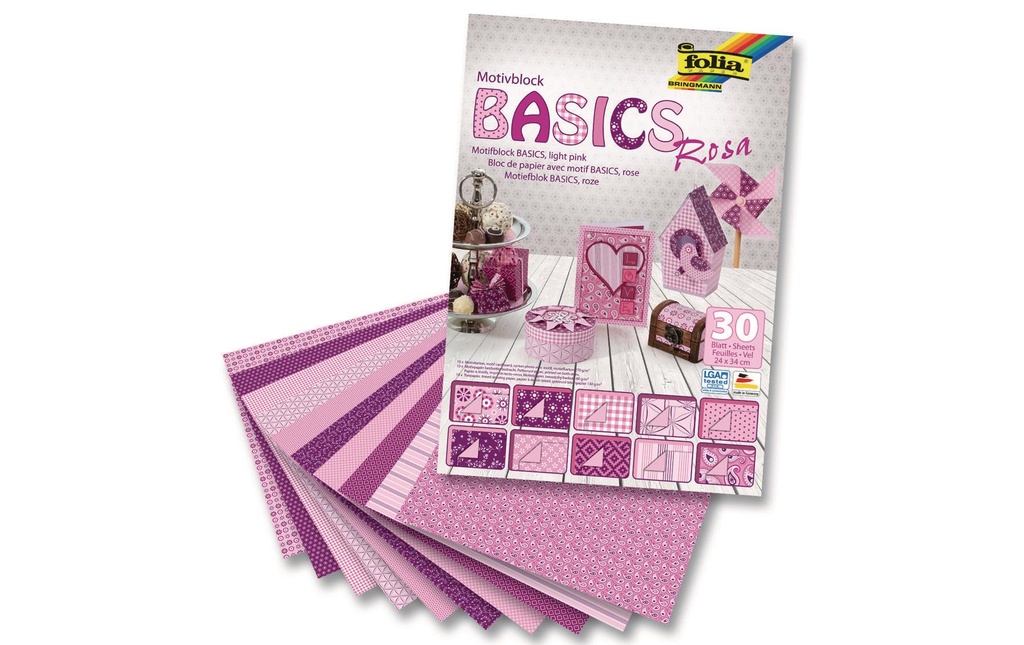 Folia Bloc de papier à motif Basics  rose