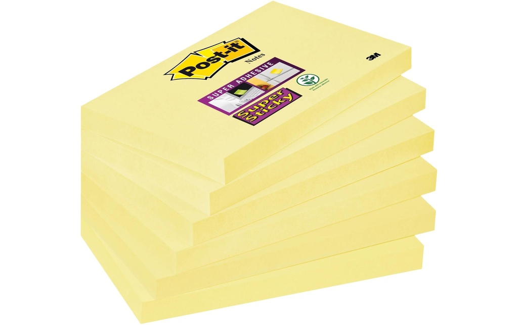Post-it Fiche de bloc-notes Super Sticky 7.6 x 12.7 cm, 6 blocs