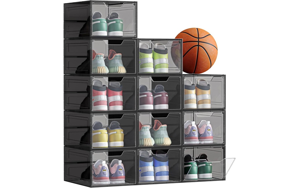 Songmics Organiseur à chaussures 34 x 25 x 18.4 cm, noir, set de 12 pièces