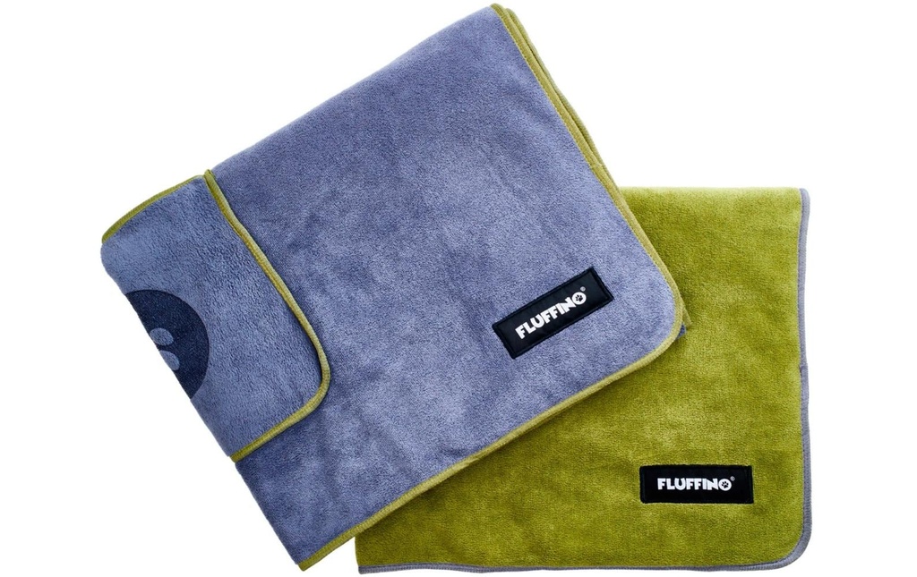 Fluffino Set de serviettes pour chiens, Vert / Bleu, L