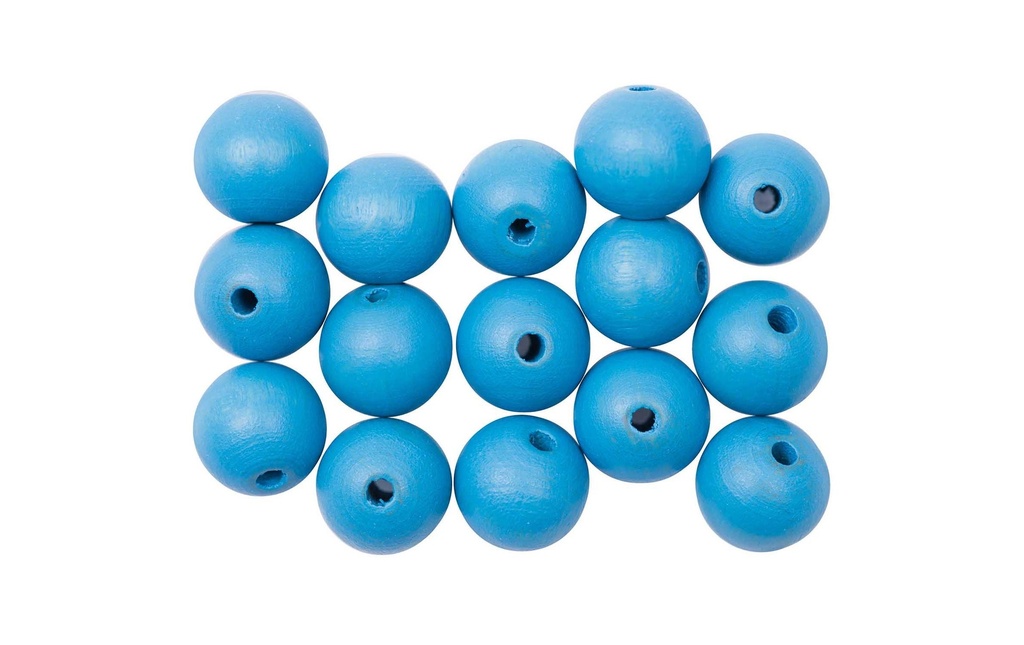 Rico Design Billes de bois Perçage 12 mm Bleu clair, 15 pièces