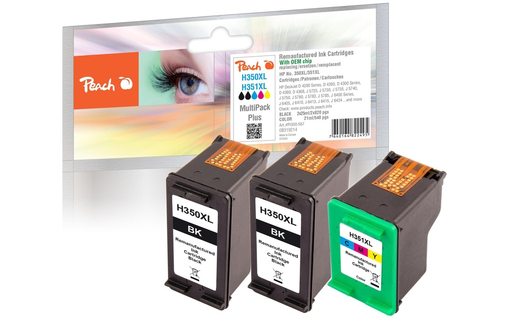 Peach Kits d’encre HP Nr. 351XL Couleur, 2x BK