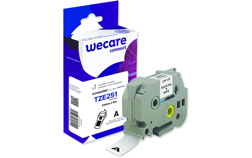 Wecare Ruban d’étiquettes TZE-251WE Noir sur Blanc