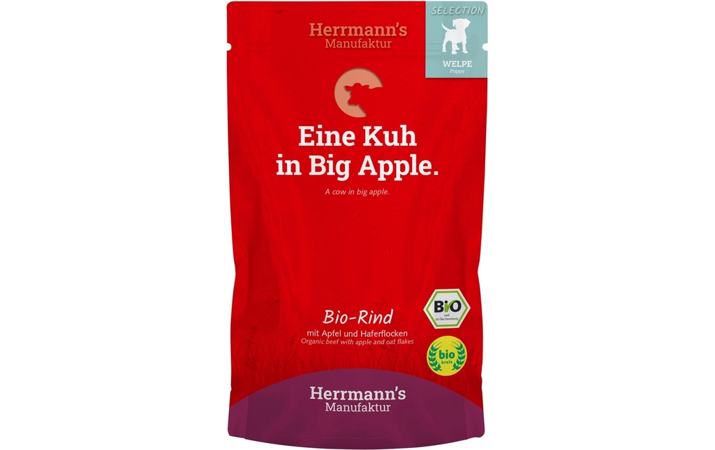 Herrmann's Alimentation humide Bœuf bio pour chiots avec pomme et flocons d'avoine