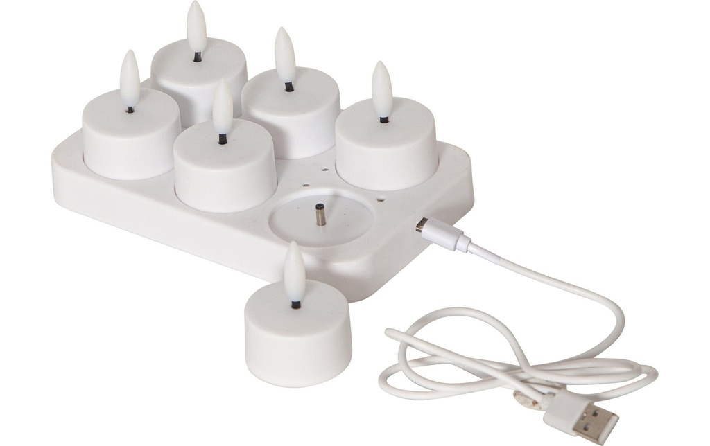 Star Trading Set de bougies à chauffe-plat LED Flamme Charge 6, Blanc