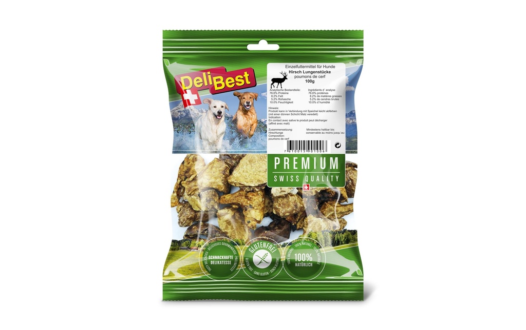 DeliBest Produit à mâcher  Morceaux de langue de cerf de première qualité, 100 g