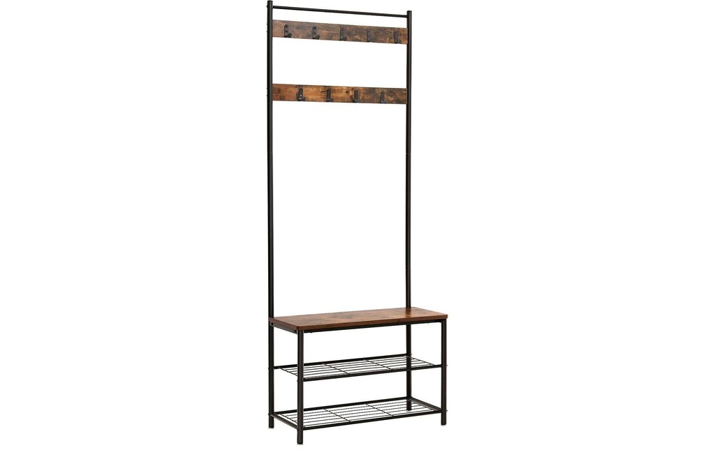 VASAGLE Portemanteau avec rangements pour chaussures 175 cm, Brun/Noir
