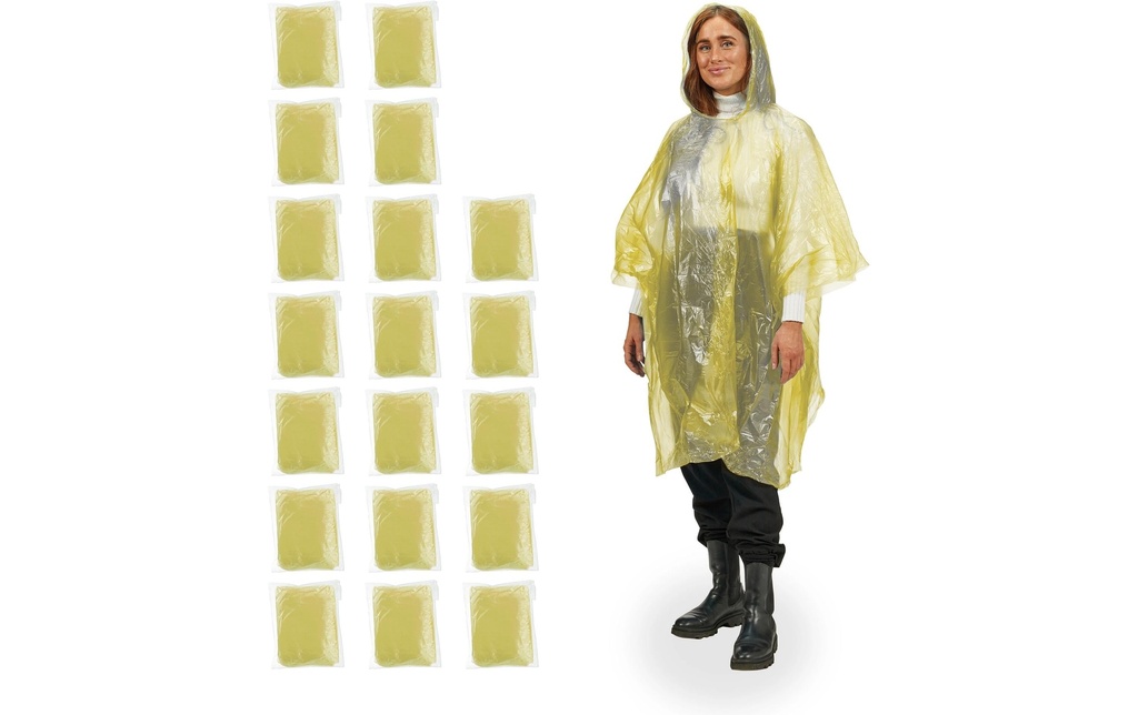 relaxdays Poncho de pluie 20 pièces, Jaune