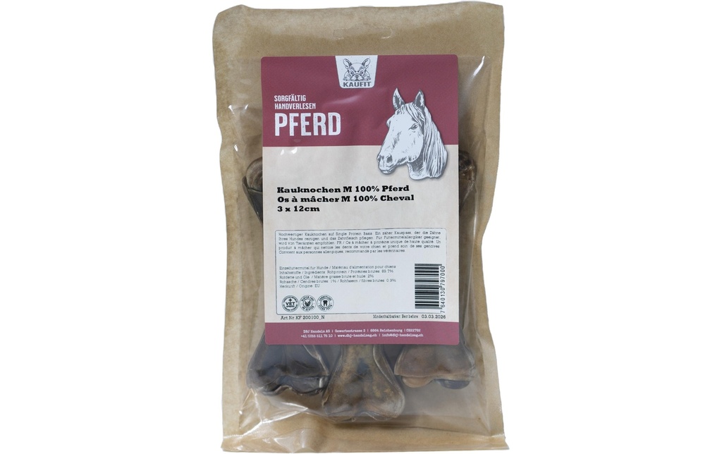 Kaufit Os à mâcher cheval, 12 cm, 165 g, 3 pièces