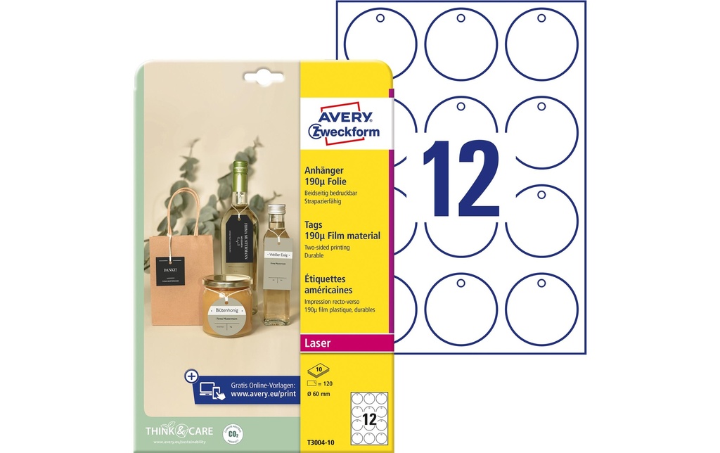 Avery Zweckform Étiquettes suspendues Tags 60 mm, 10 feuilles, 120 pièces
