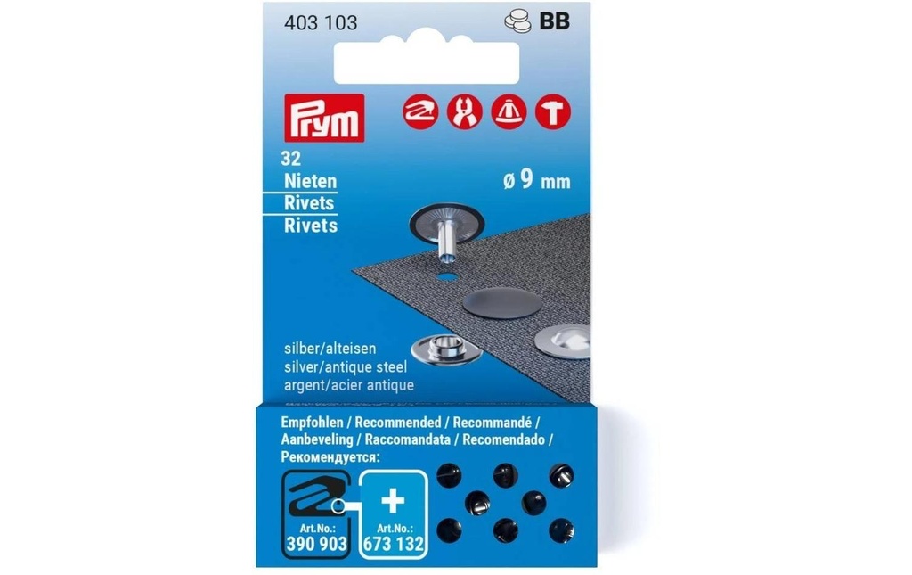 Prym Rivets 32 pièces, fer ancien en argent