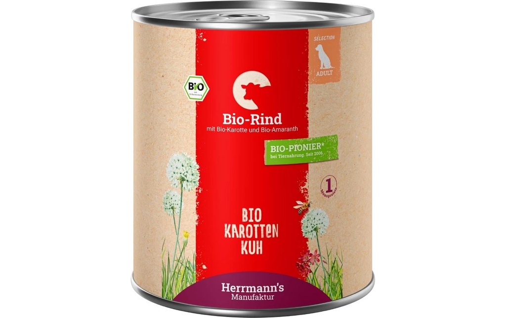 Herrmann's Alimentation humide Bœuf bio aux carottes et à l'amarante 800 g