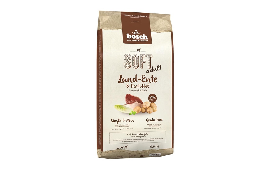 Bosch Tiernahrung Aliments mi-humides pour animaux Soft Adult, Land Duck & Potato, 12.5 kg