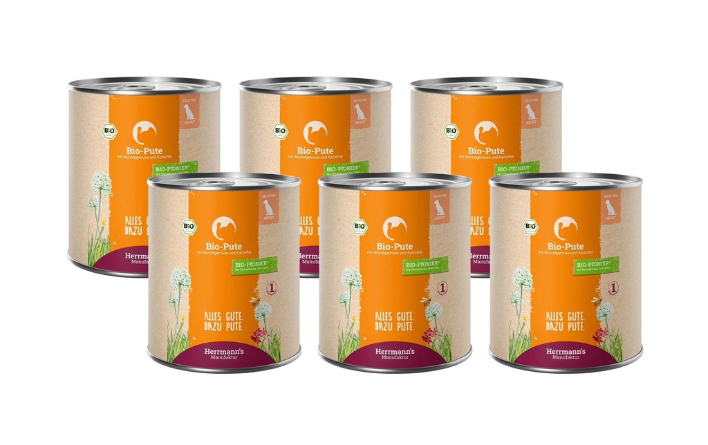 Herrmann's Alimentation humide Dinde bio avec panais et pomme de terre 6 x 800 g