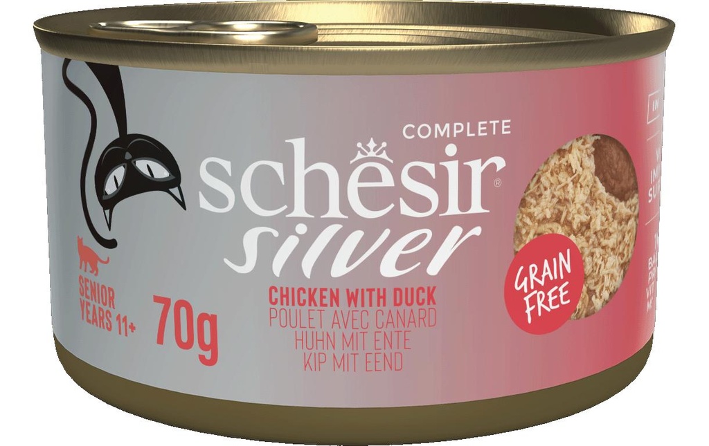 Schesir Alimentation humide Silver Senior Complete au poulet et au canard, 70 g