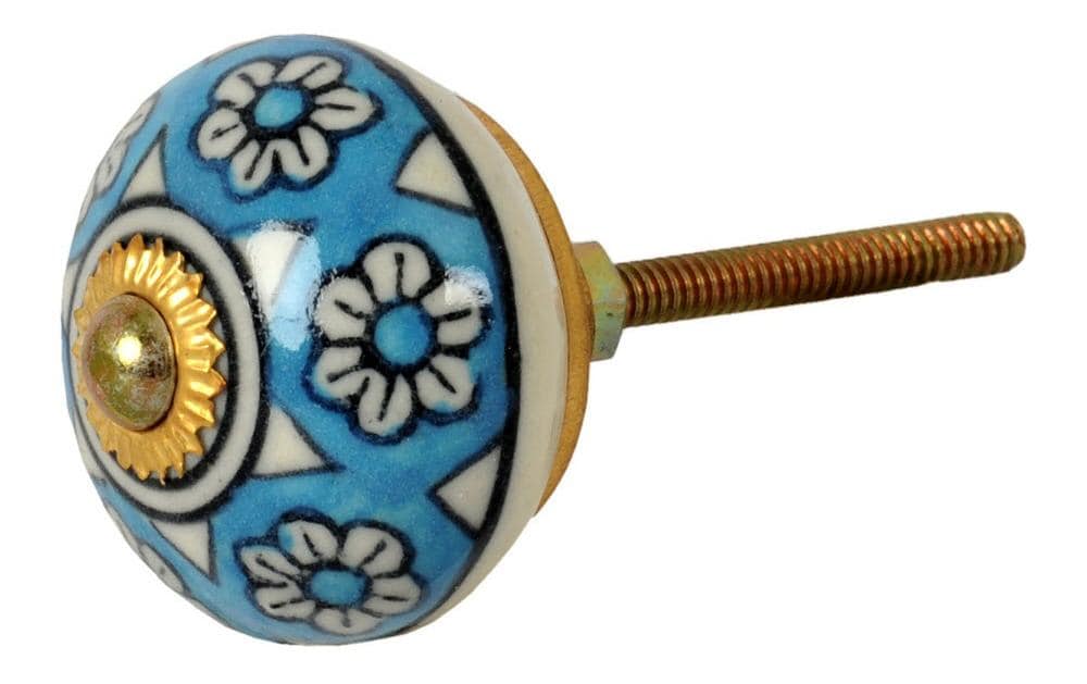 Tranquillo Poignée de meuble fait main, Ø 4 cm, Bleu / Or
