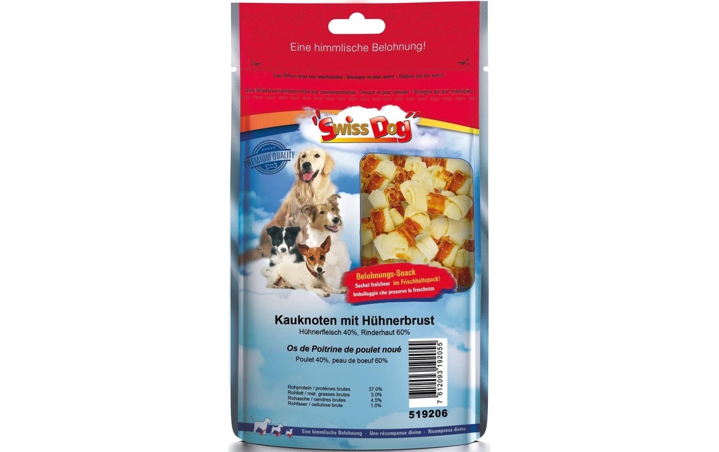 SwissDog Produit à mâcher  Os noué avec du blanc de poulet, 400 g