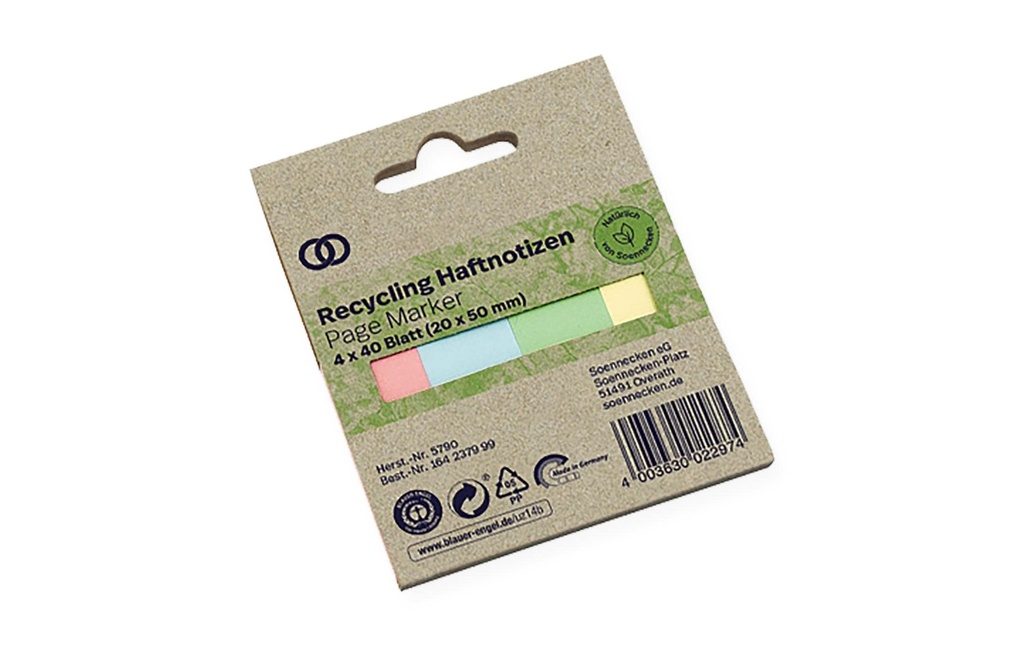 Soennecken Marque-page eco Recycling, 2 x 5 cm, Bleu/Jaune/Vert/Rose