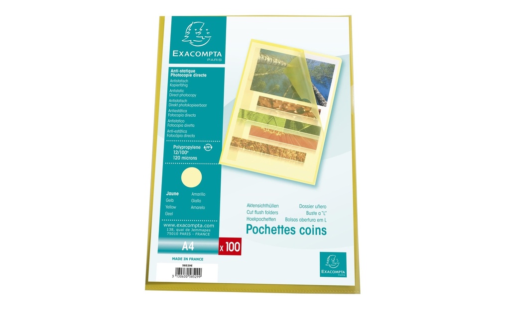 Exacompta Pochette transparente A4, 100 pièces, jaune