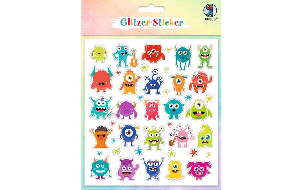 URSUS Autocollant à motif Glitter Fun Monster 4 feuilles, 150 autocollants