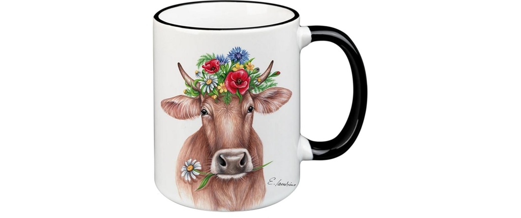 creanorm Tasse vache à fleurs 330 ml, 1 Pièce/s, Noir/Blanc