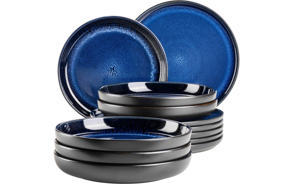 Mäser Set d’assiettes Niara 12 pièces, noir/bleu