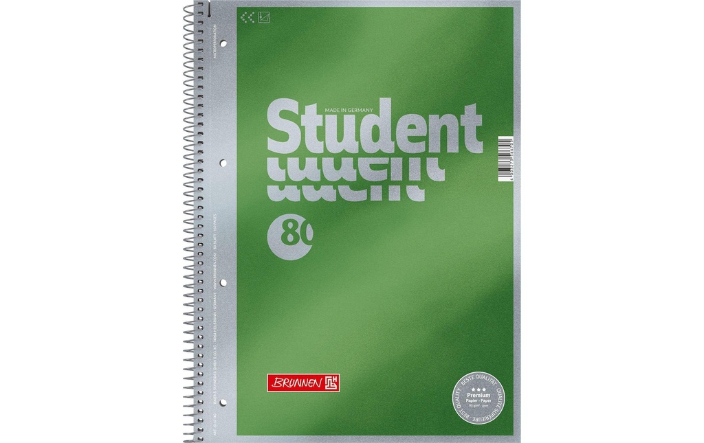 Brunnen Bloc-notes de collège Premium Student A4, vierge, 80 feuilles