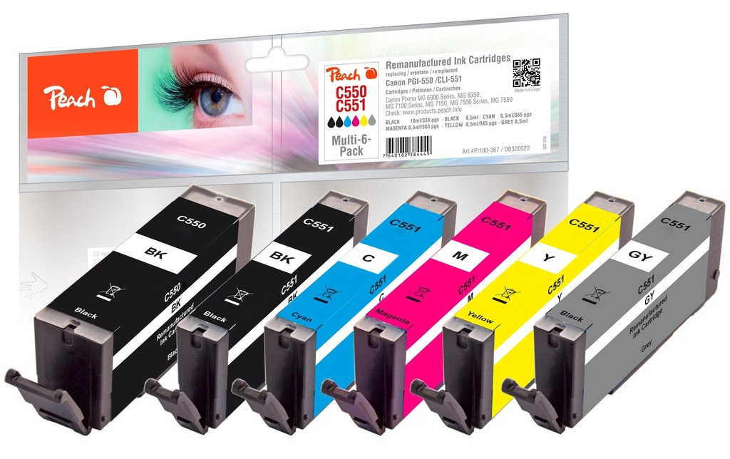 Peach Encre Canon PGI-550/CLI-551,Multi-6-Pack C, M, Y, BK