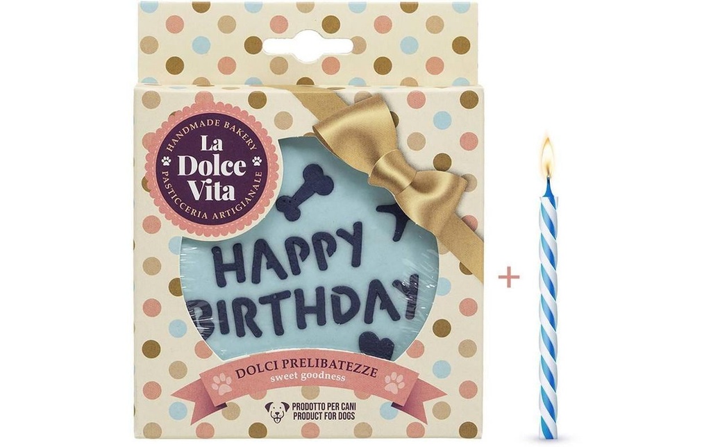 Leopet Biscuit pour chien Happy Birthday, bleu 11 x 1.5 cm, 90g