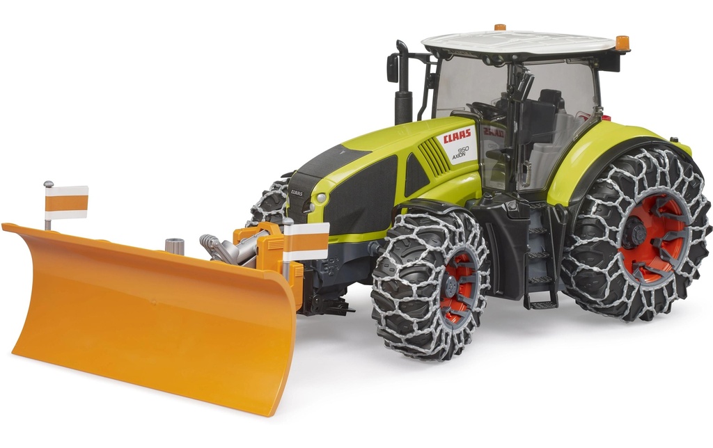 Bruder Spielwaren Tracteur Claas Axion 950 avec chaînes à neige et lame de déneigement