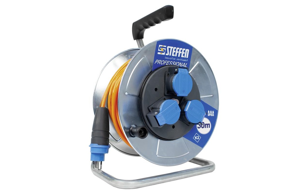 STEFFEN Bobine de câble Professional 30 m 3x T13, IP55, Argent