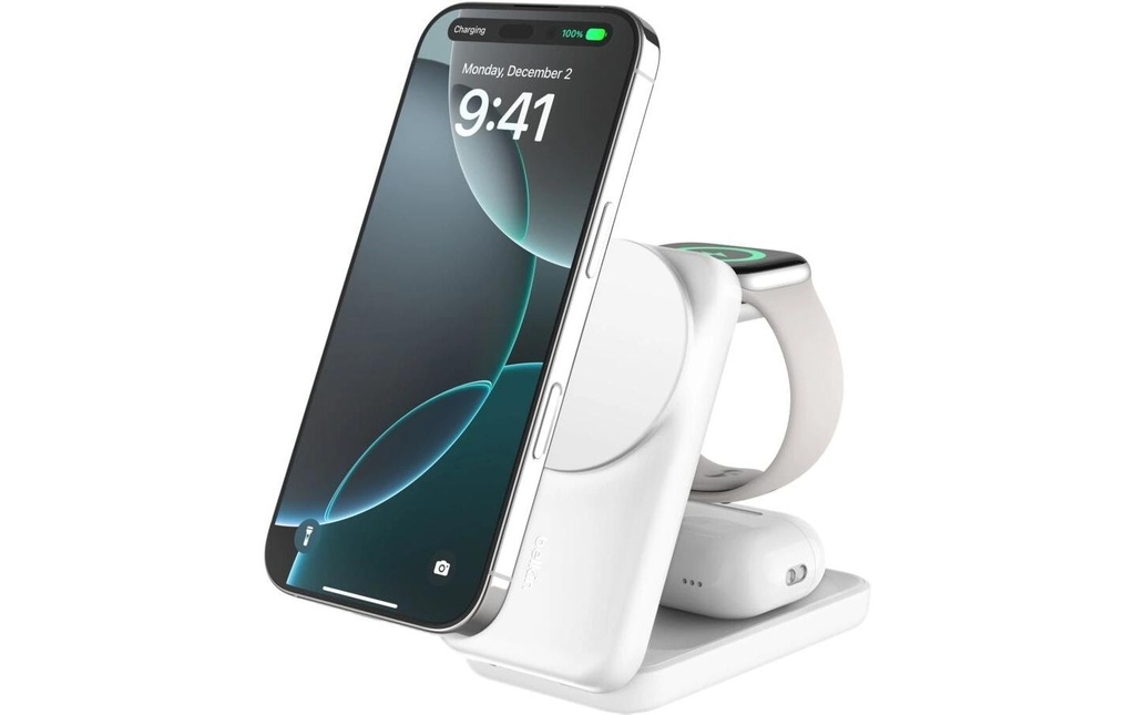Belkin Chargeur sans fil UltraCharge 3in1 anguleux, blanc