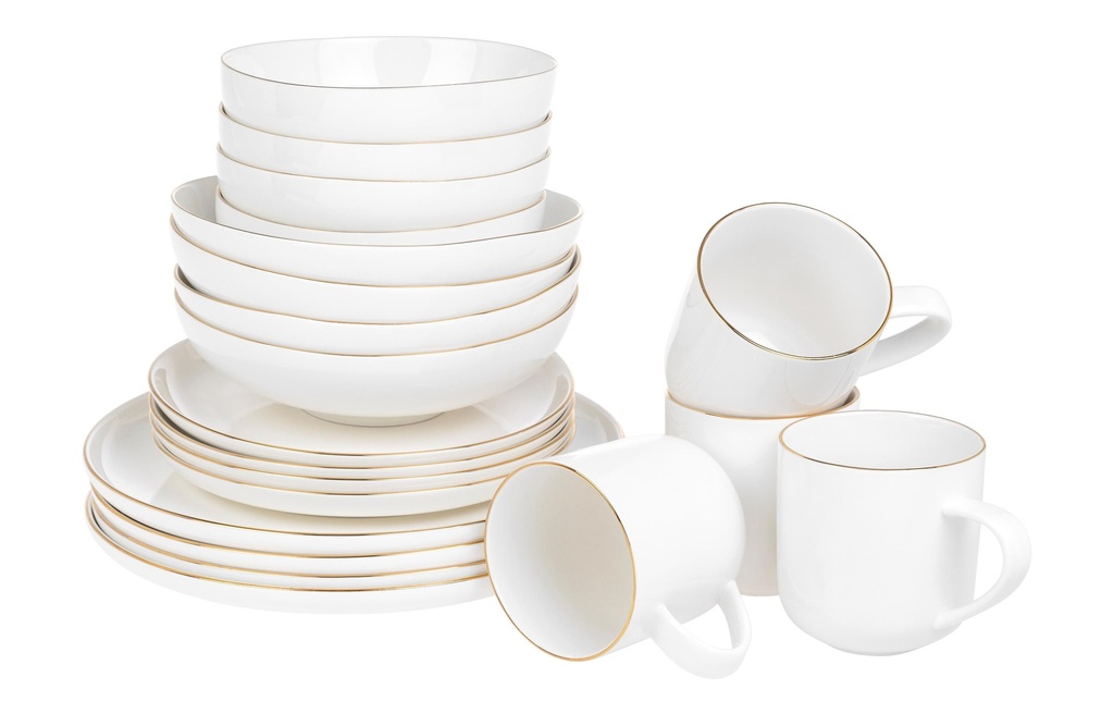 FURBER Set d’assiettes 20 pièces, blanc/or
