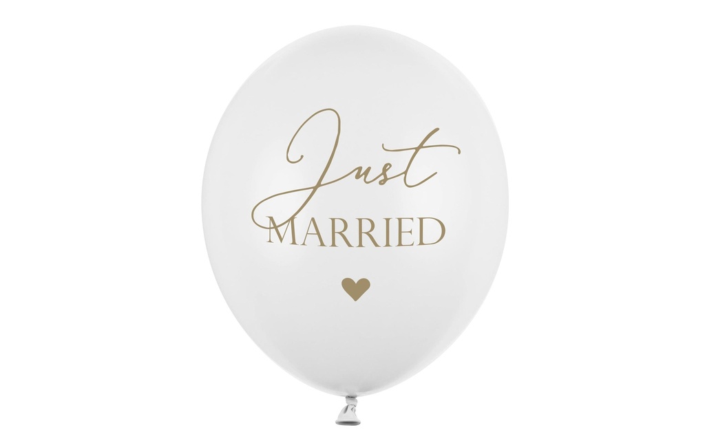 Partydeco Ballon de baudruche Just Married blanc/doré Ø 30 cm, 6 pièces