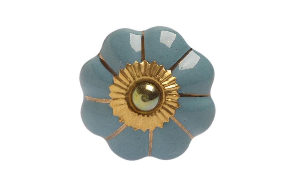 Tranquillo Poignée de meuble fait main, Ø 4 cm, bleu clair/or